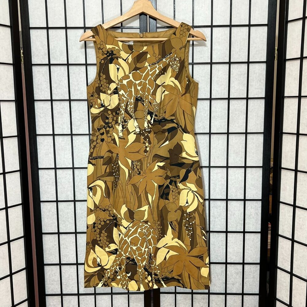 Talbots Sleeveless Giraffe Dress Animal Print Lined Brown Tan Women Size 6